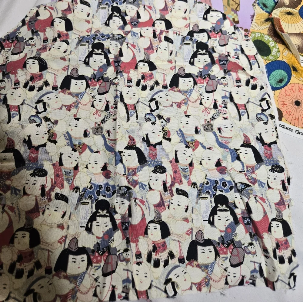 Asian prints Japan geisha cats assorted fabric pieces DIY quilting crafts sewing